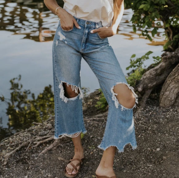 Three Bird Nest Denim - Ceros boho high rise crop distressed jeans